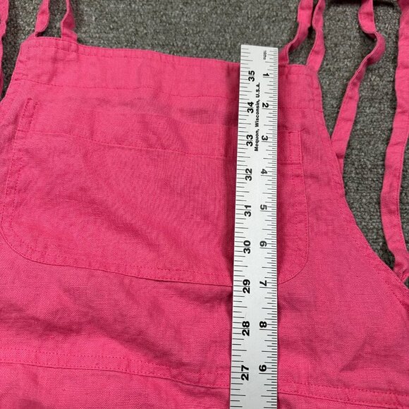 Real Comfort Vintage Bright Pink Apron Dress 100% Linen Petite Medium Cottage - Picture 3 of 5